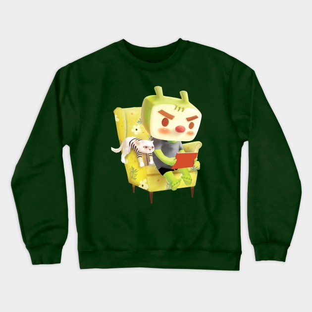 Boy with laptop sitting on the armchair Crewneck Sweatshirt by zkozkohi